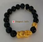 Pi Xiu 1 Ball 999 Gold 3.4g And Obsidian 10mm Bracelet 415