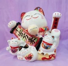 Thousands Client & 3 Bleesing With Golden Lucky Waving Cat L