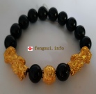 2 Pi Xiu 1 Ball 999 Gold 6.01g And Obsidian 10mm Bracelet 699