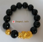 Pi Xiu 1 Ball 999 Gold 3.6g And Obsidian 15mm Bracelet 488 